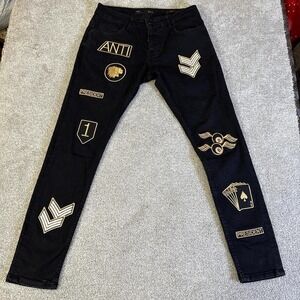 2Y Black Denim Patchwork Jeans Gold Detail Size 33